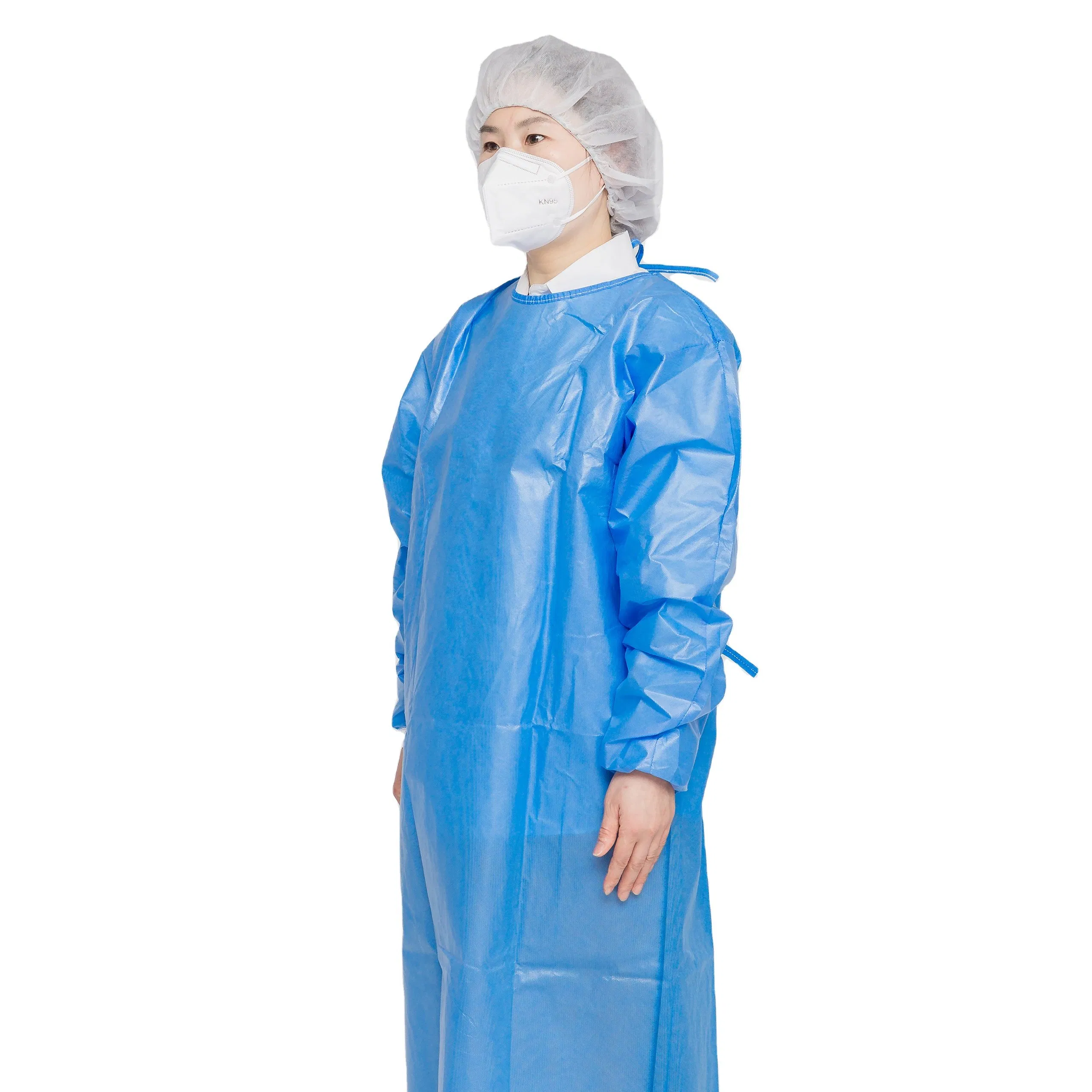 Bata de aislamiento universal desechable de PP no tejido con puño de punto, bata de aislamiento impermeable para uso en hospitales por médicos y enfermeras con certificación CE