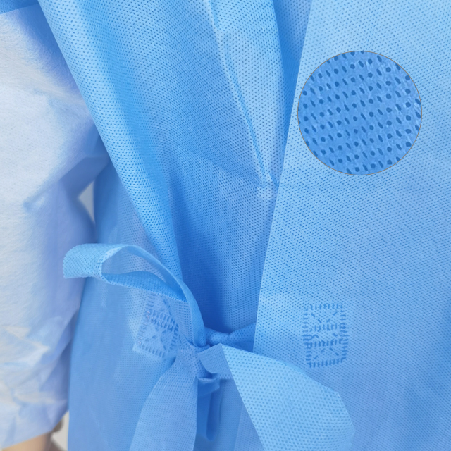 Bata de aislamiento protectora desechable no tejida azul para uso médico