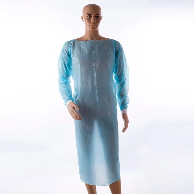 Bata desechable de plástico impermeable, bata de aislamiento CPE para delantal