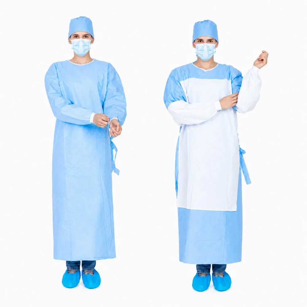 Bata Quirúrgica Desechable Reforzada AAMI Nivel 3/4 Eo Estéril Gown de Aislamiento Médico
