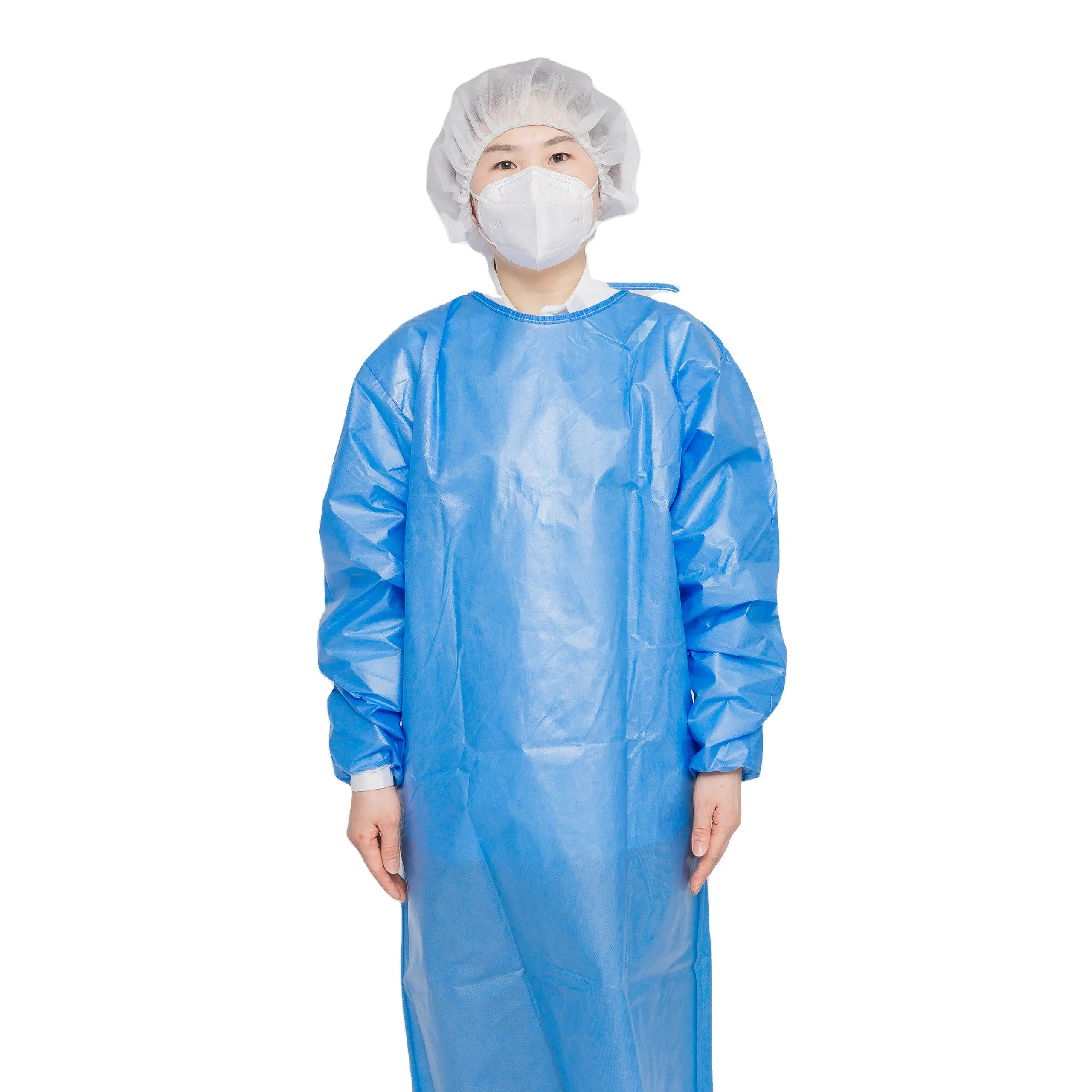 Bata de aislamiento universal desechable de PP no tejido con puño de punto, bata de aislamiento impermeable para uso en hospitales por médicos y enfermeras con certificación CE