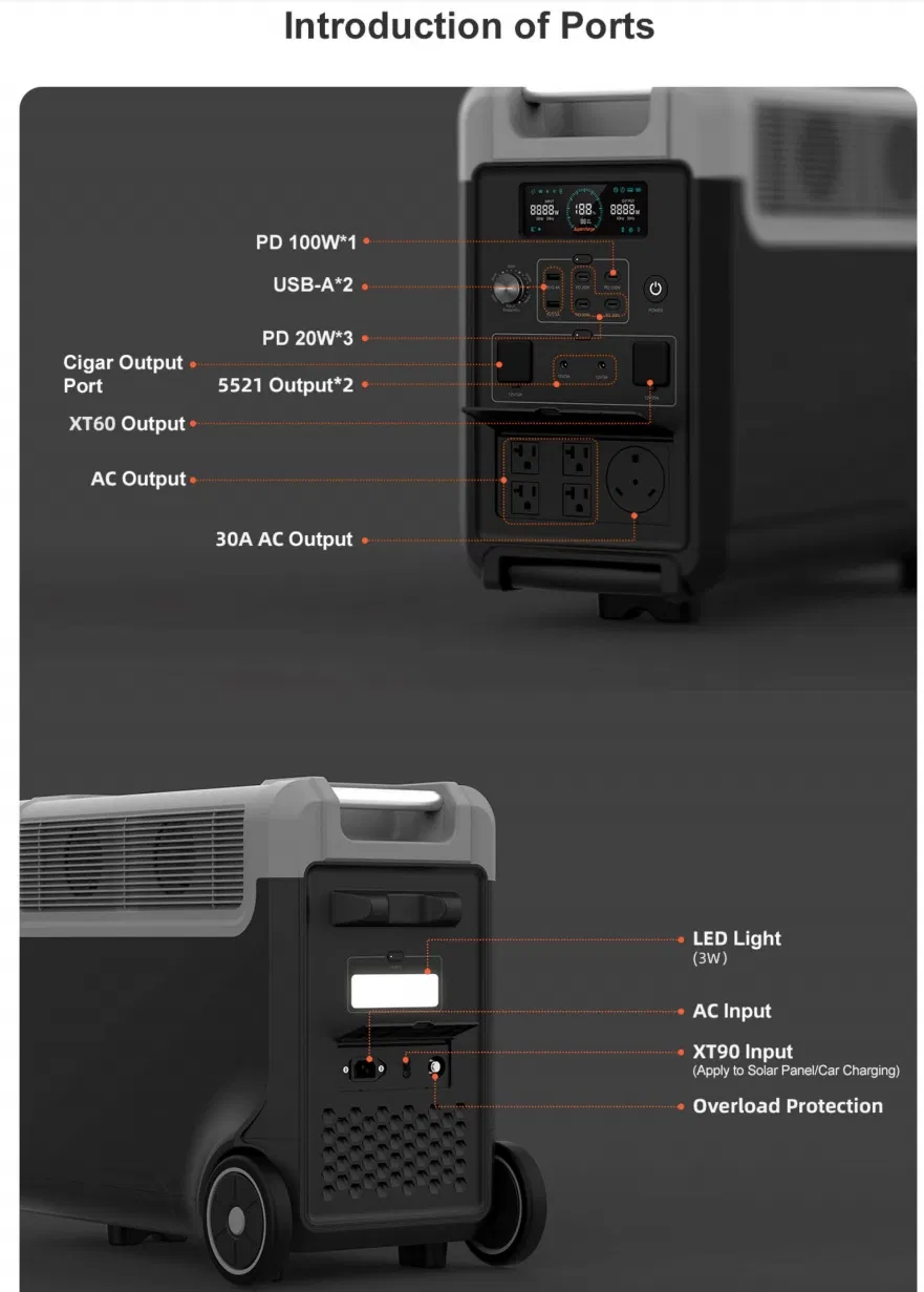3600W محطة طاقة محمولة عالية السعة للرحلات الخارجية ورحلات RV