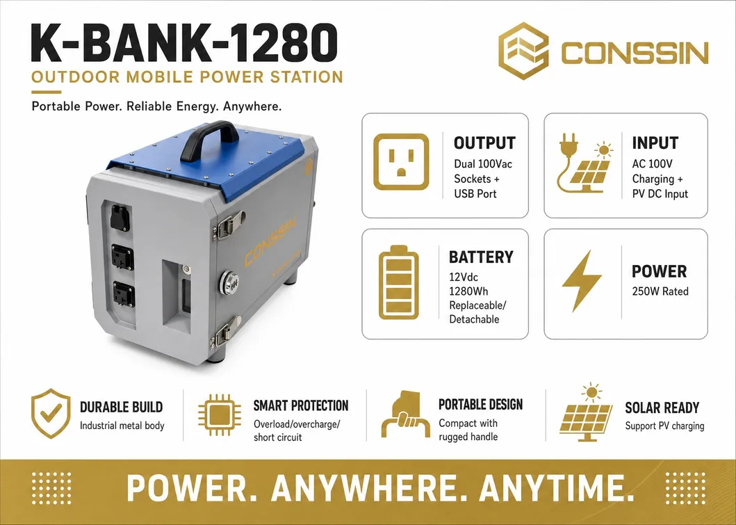 محطة طاقة محمولة احتياطية للطوارئ في الهواء الطلق، تعمل بالطاقة الشمسية
