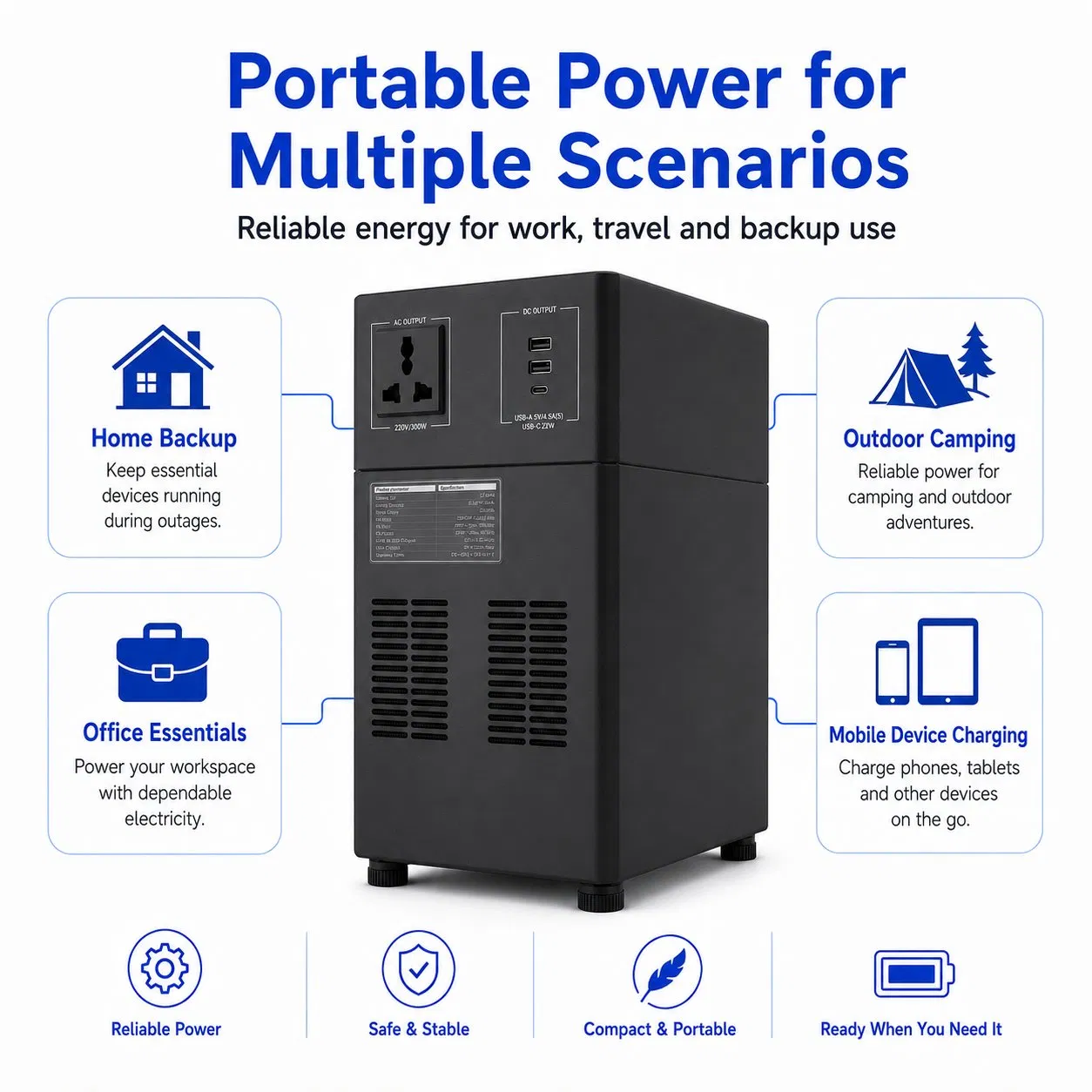 Portable Power Station 300W with High Capacity 1004wh Battery Backup