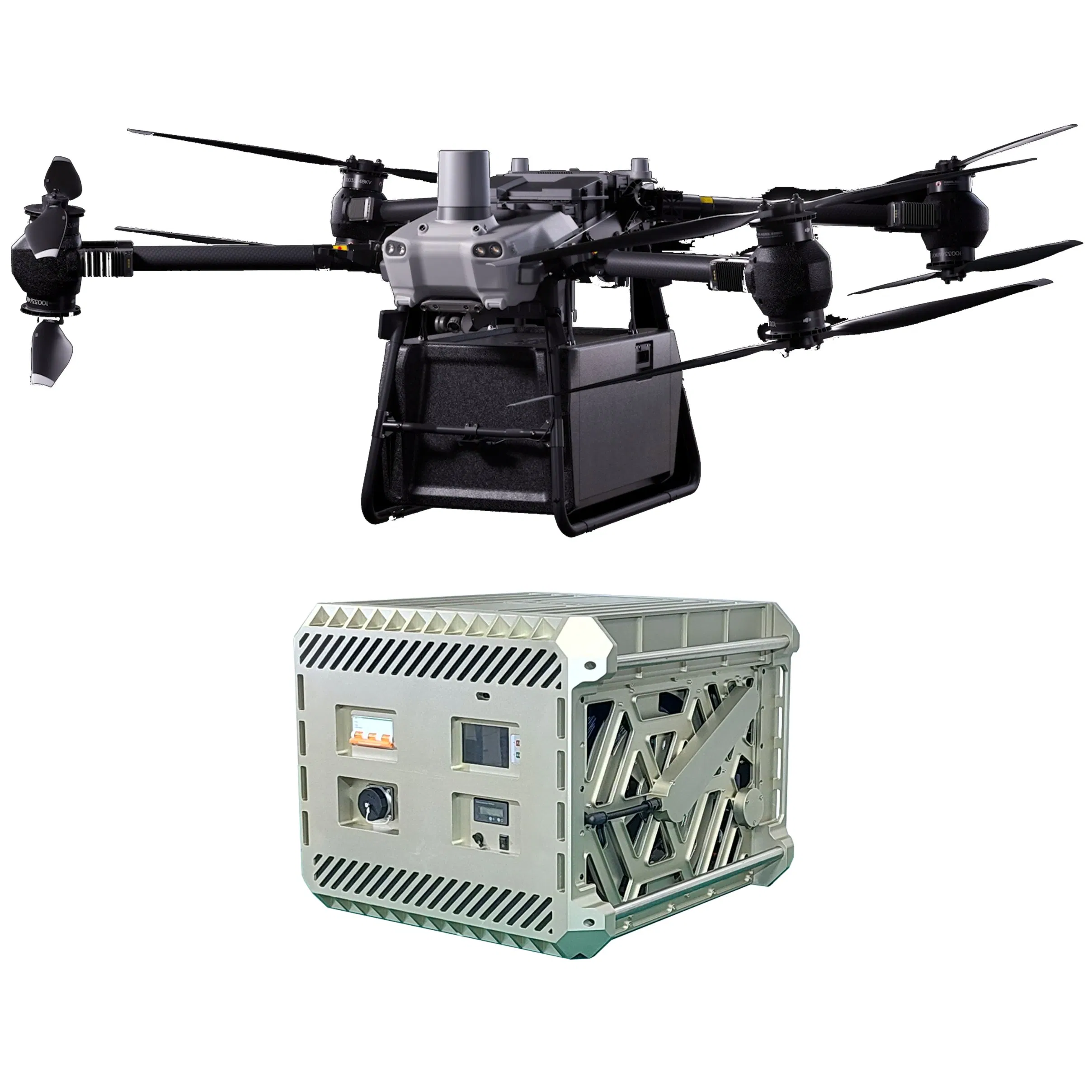 Flycart30 محطة طاقة طائرة مسيرة مع إدارة تلقائية مصممة للجهد الثابت المحمول 59V نموذج حاوية الطائرة: L400-FC30-220m