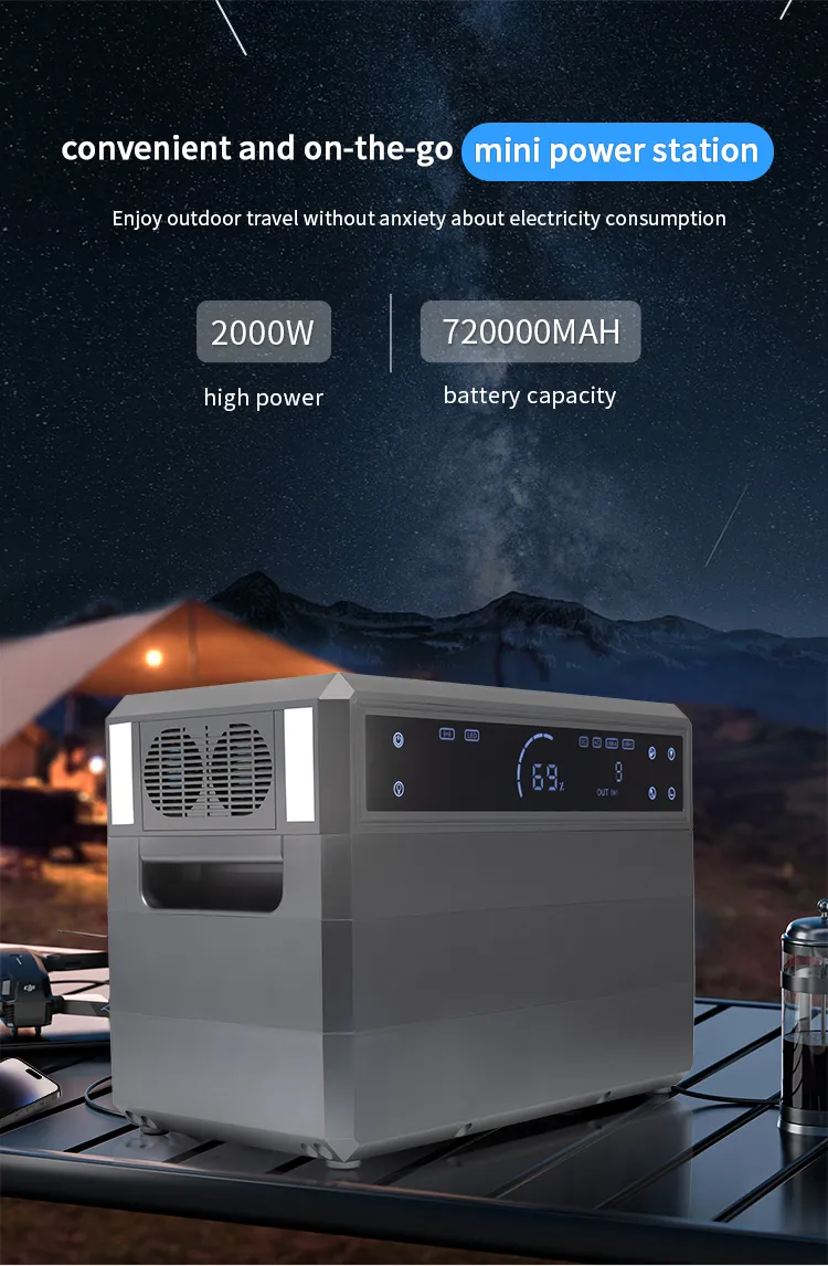 مولد الطاقة الشمسية المحمول ببطارية ليثيوم 2000W لـ 110V/220V