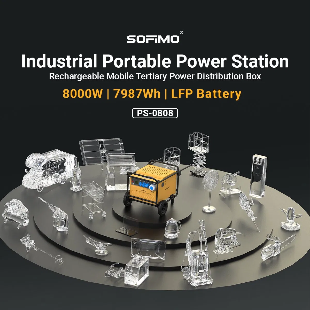 سوفيمو IP54 محطة توليد الطاقة من بطارية الحماية 8000W خرج بطارية LFP مدمجة طويلة العمر 7987wh السعة PS0808