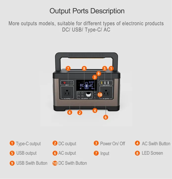 محطة طاقة محمولة عالية السعة 500W للتخييم وRV
