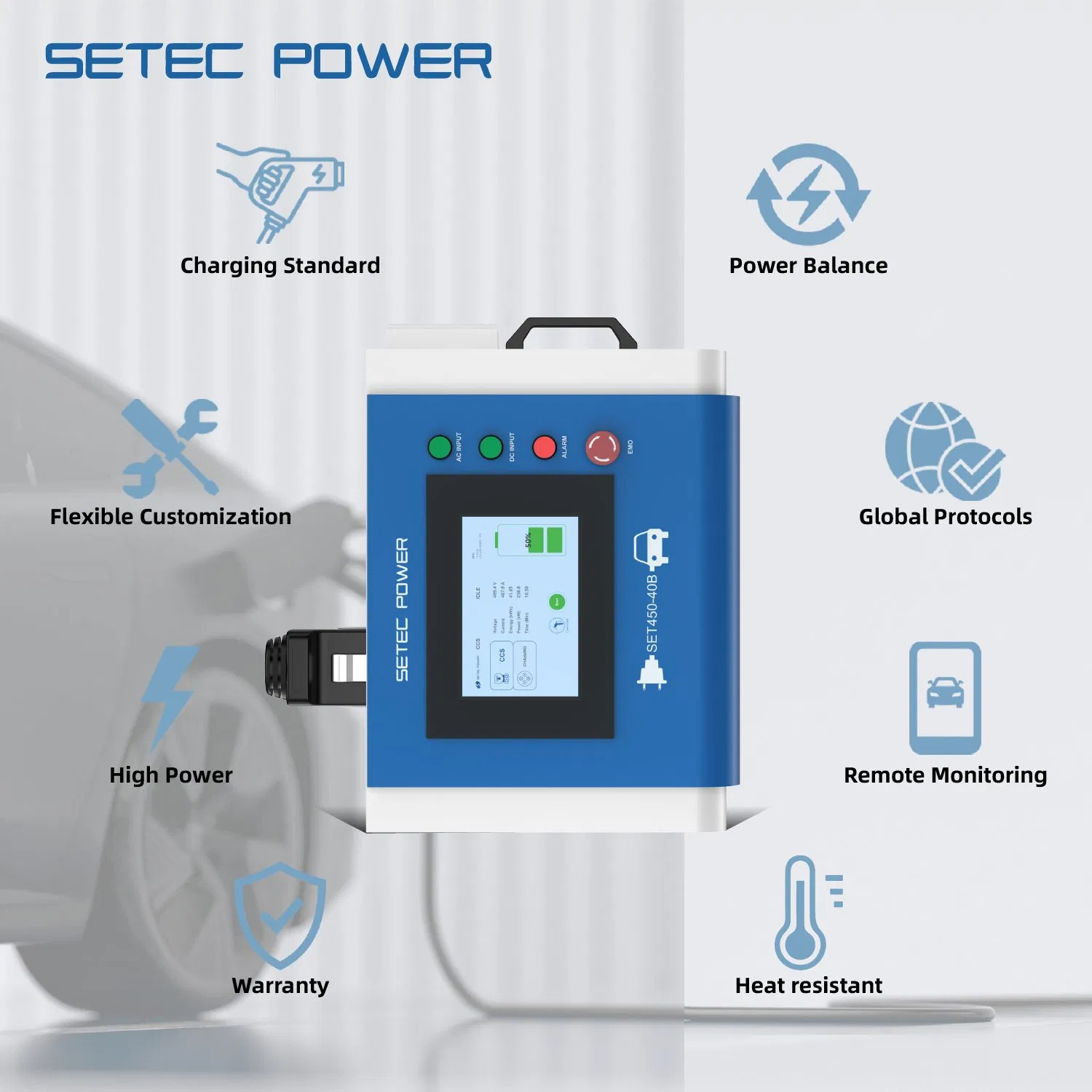 محطة شحن SETEC POWER PowerPack 10kW لشاحن كهربائي محمول للسيارات الكهربائية لشحن مرن