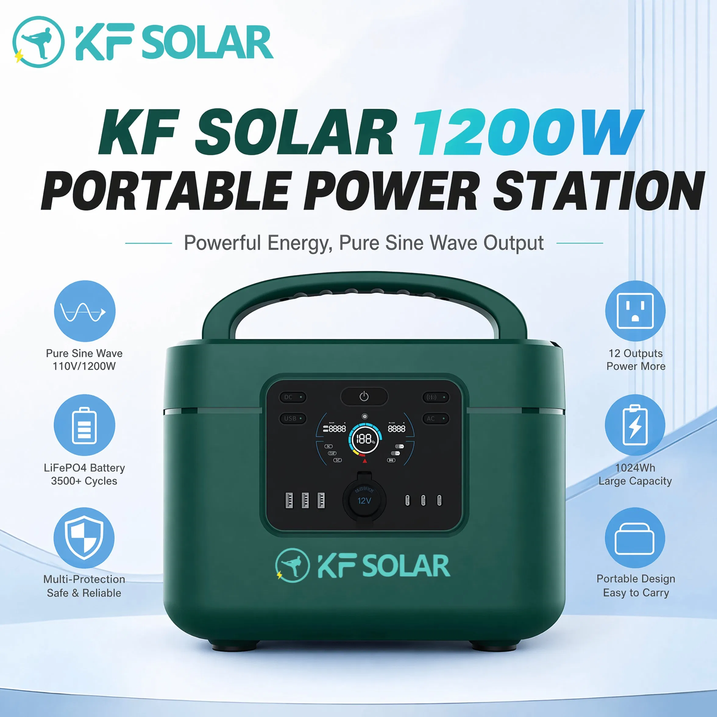 كيه إف سولار 220V110V محطة الطاقة الشمسية 1200W محطة الطاقة المحمولة