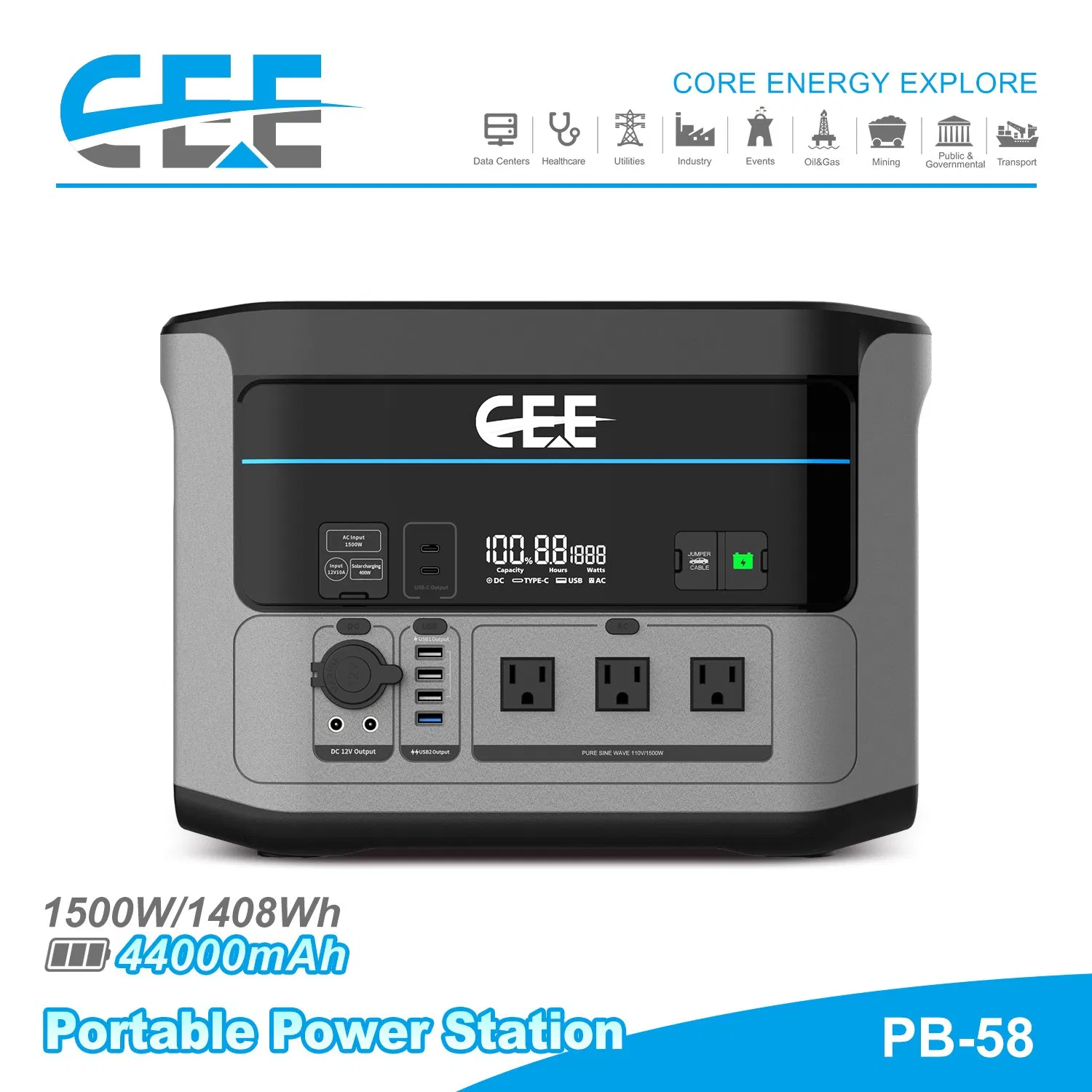 2200W محطة طاقة محمولة عالية السعة، 2048wh LiFePO4, 6 منافذ الإخراج، شحن بالطاقة الشمسية، بدء تشغيل السيارة، استخدام طارئ