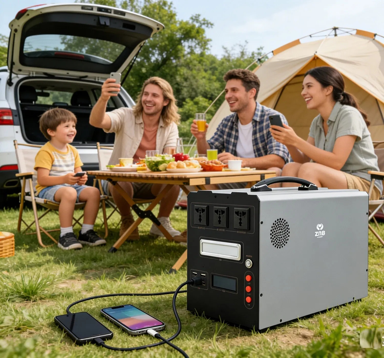 محطة طاقة محمولة 2000W عاكس 2000wh LiFePO4 بطارية طاقة شمسية سفر Zn2000 شريك النشاطات الخارجية
