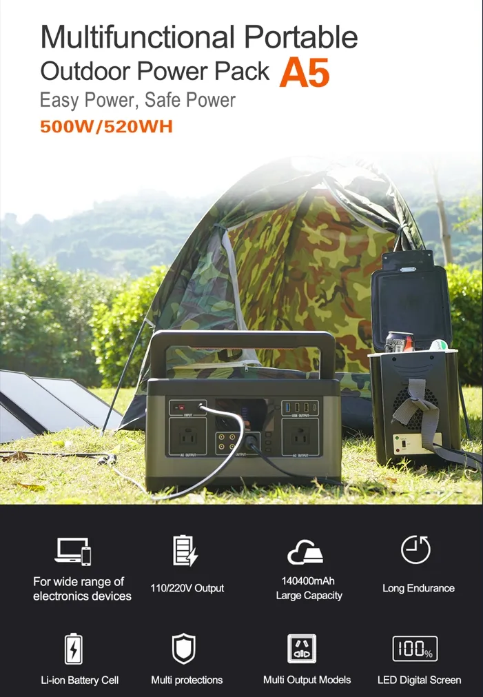 محطة طاقة محمولة عالية السعة 500W للتخييم وRV