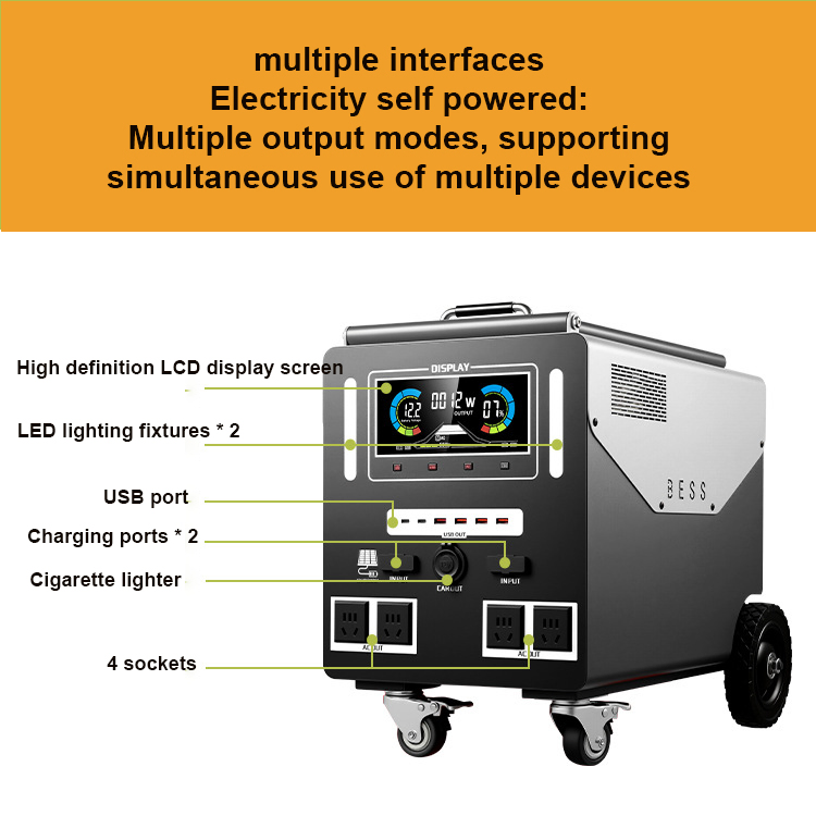 محطة طاقة محمولة عالية السعة 3000W 3500W 6000W مع عجلات و LiFePO4 ليثيوم