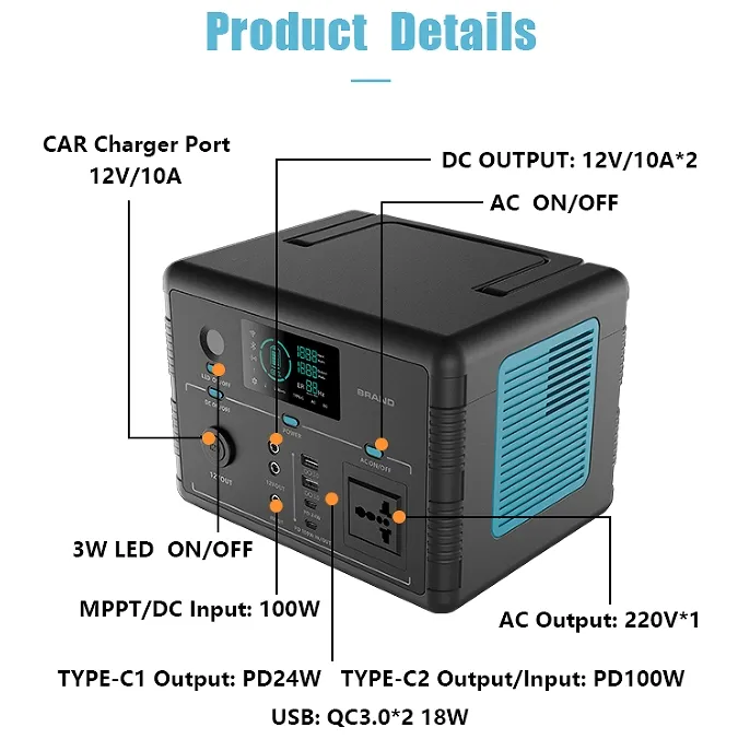 محطة طاقة محمولة عالية السعة 500W مع كابلات شحن USB