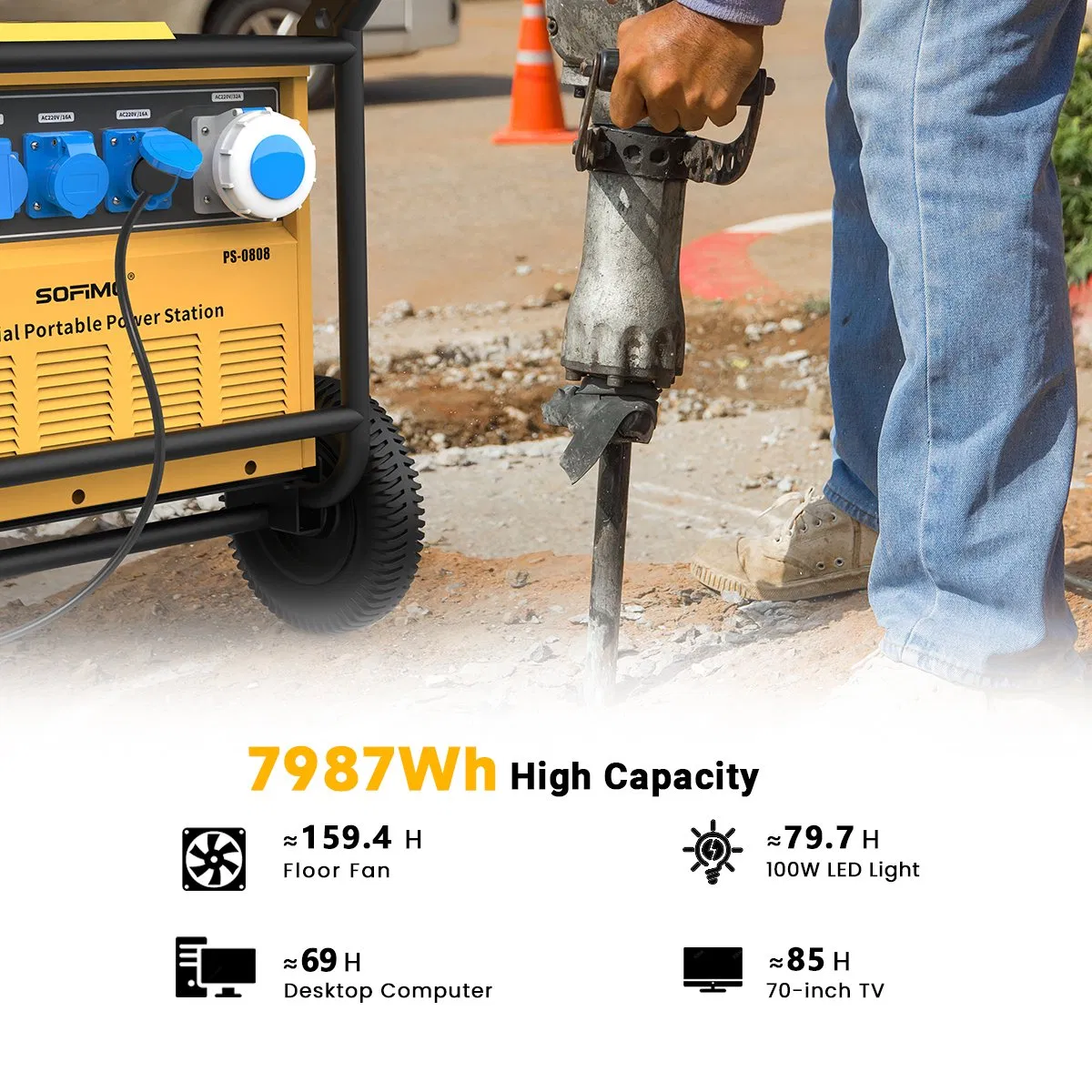 سوفيمو IP54 محطة توليد الطاقة من بطارية الحماية 8000W خرج بطارية LFP مدمجة طويلة العمر 7987wh السعة PS0808