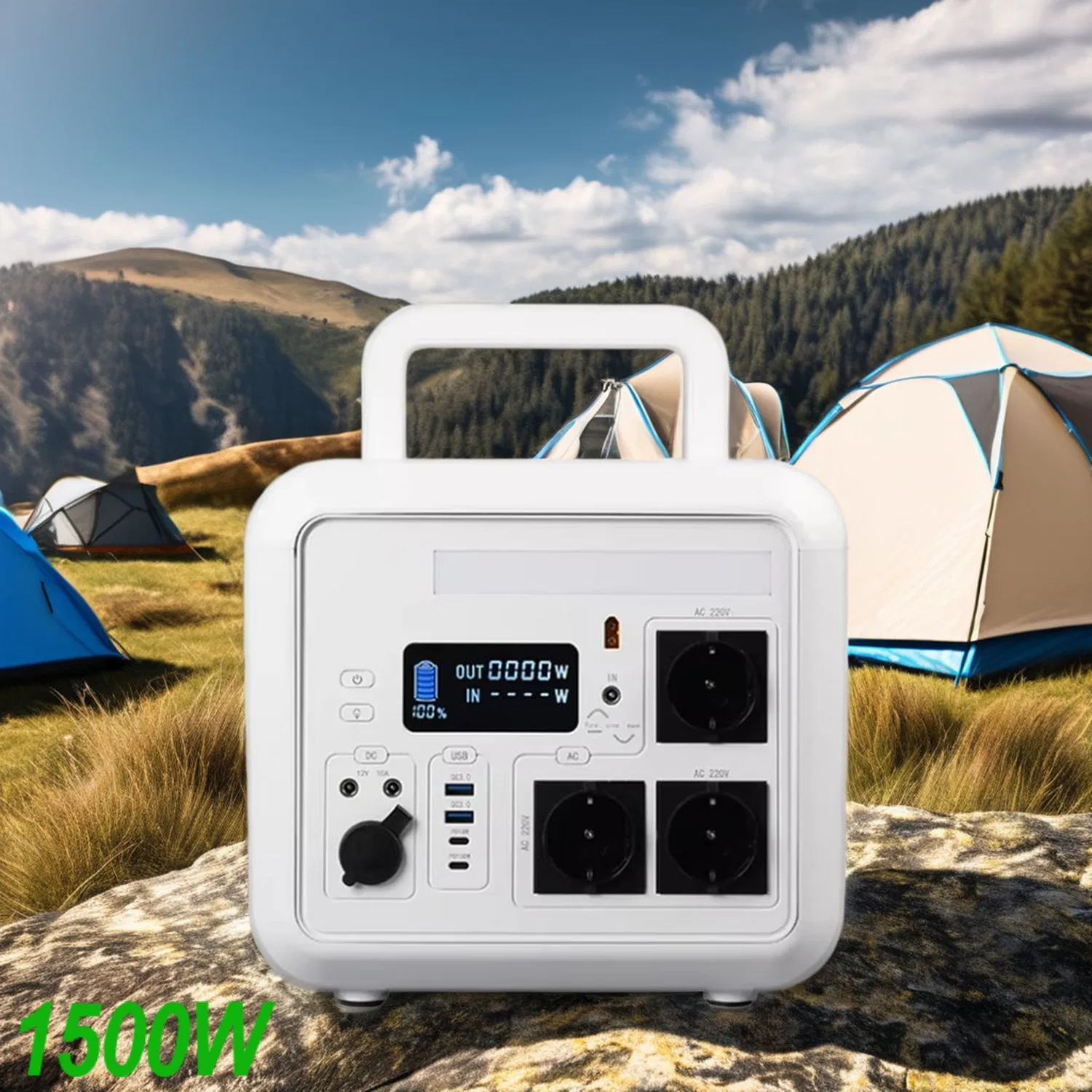 محطة طاقة محمولة 1500W, 1536wh LiFePO4 مولد شمسي، مصدر طاقة طارئ مع شحن شمسي للاستخدام المنزلي والتخييم