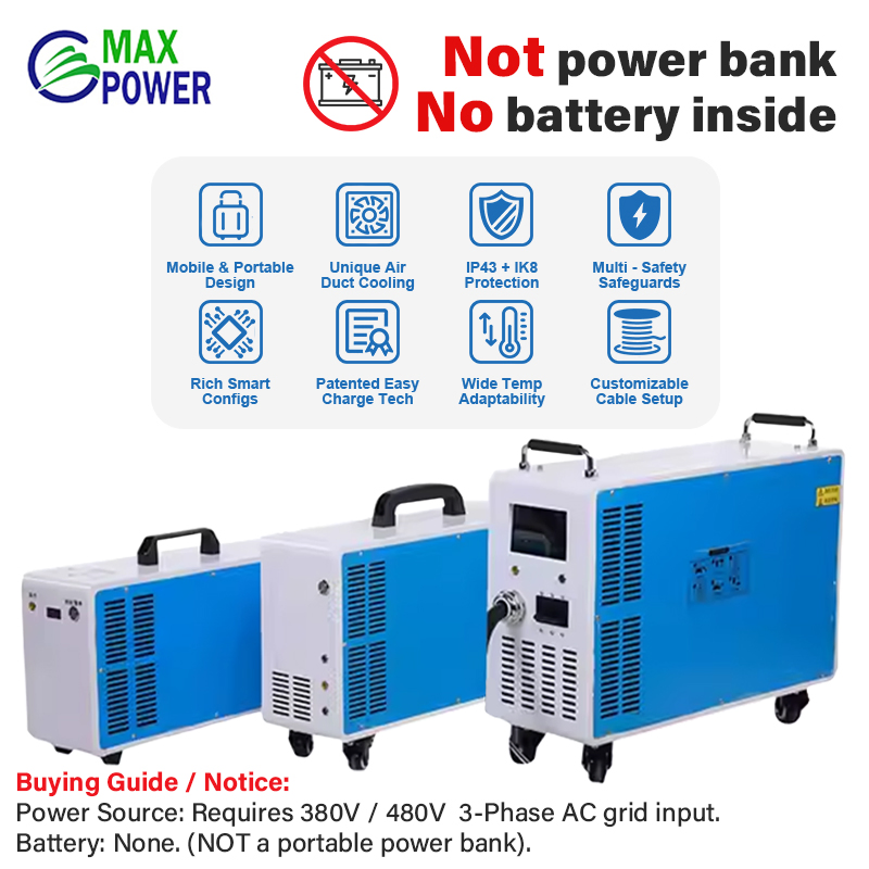 7kw-60kw 380V شاحن تيار متردد محمول للسيارات الكهربائية CCS1 CCS2 محطة شحن قابلة للتحريك