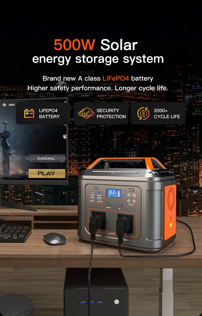 500W محطة طاقة محمولة 537wh LiFePO4 مولد بطارية شمسي للتخييم في الهواء الطلق واحتياطي الطوارئ المنزلي