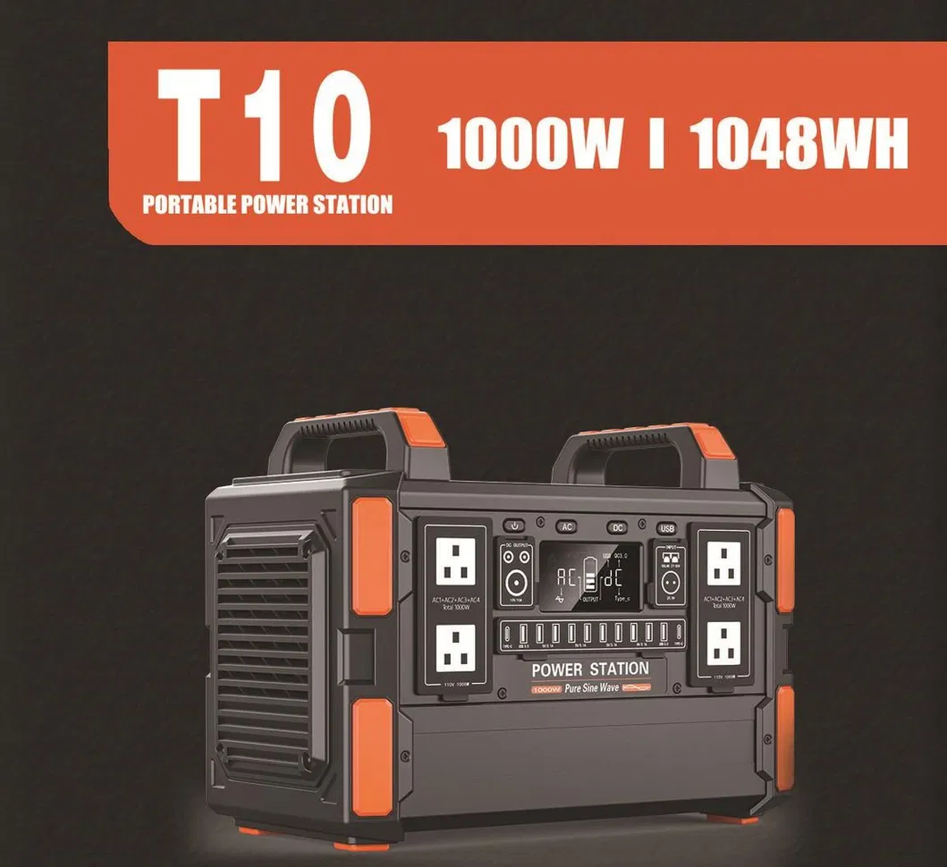 محطة طاقة محمولة قابلة لإعادة الشحن بالطاقة الشمسية 1000W بطارية ليثيوم LiFePO4