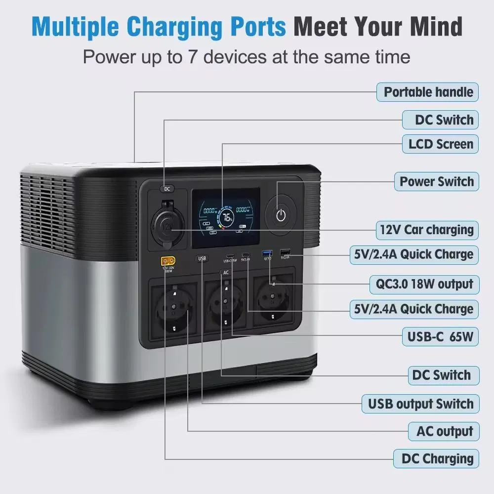 محطة طاقة محمولة عالية الجودة 1200W 1008wh ومجموعة ألواح شمسية 120W لنظام الطاقة الشمسية الخارجي وإمدادات الطاقة الاحتياطية