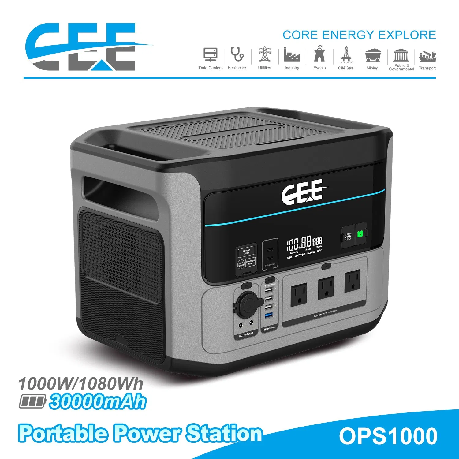2200W محطة طاقة محمولة عالية السعة، 2048wh LiFePO4, 6 منافذ الإخراج، شحن بالطاقة الشمسية، بدء تشغيل السيارة، استخدام طارئ