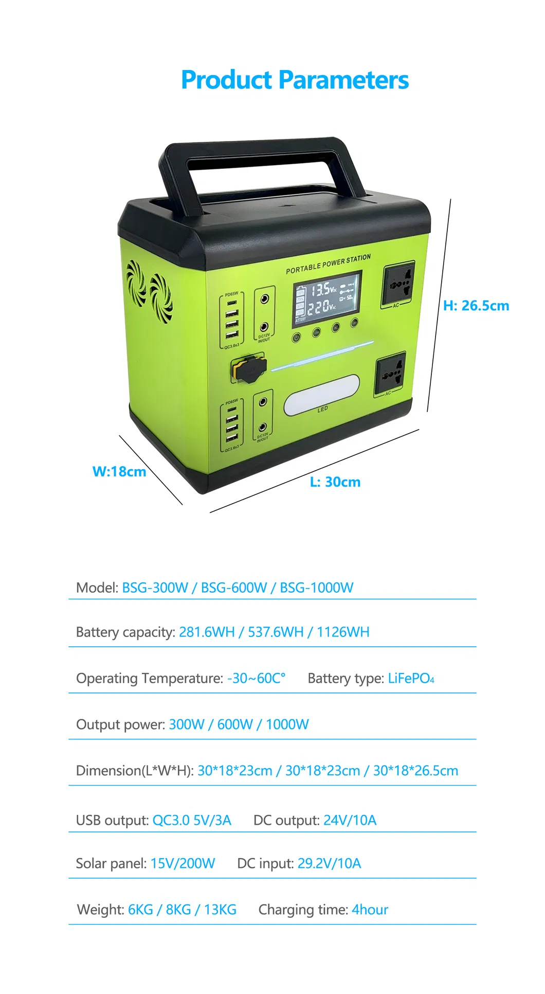 300W 600W 1100W جهاز تخزين الطاقة لمحطة الطاقة حزمة بطارية للتخييم في الهواء الطلق