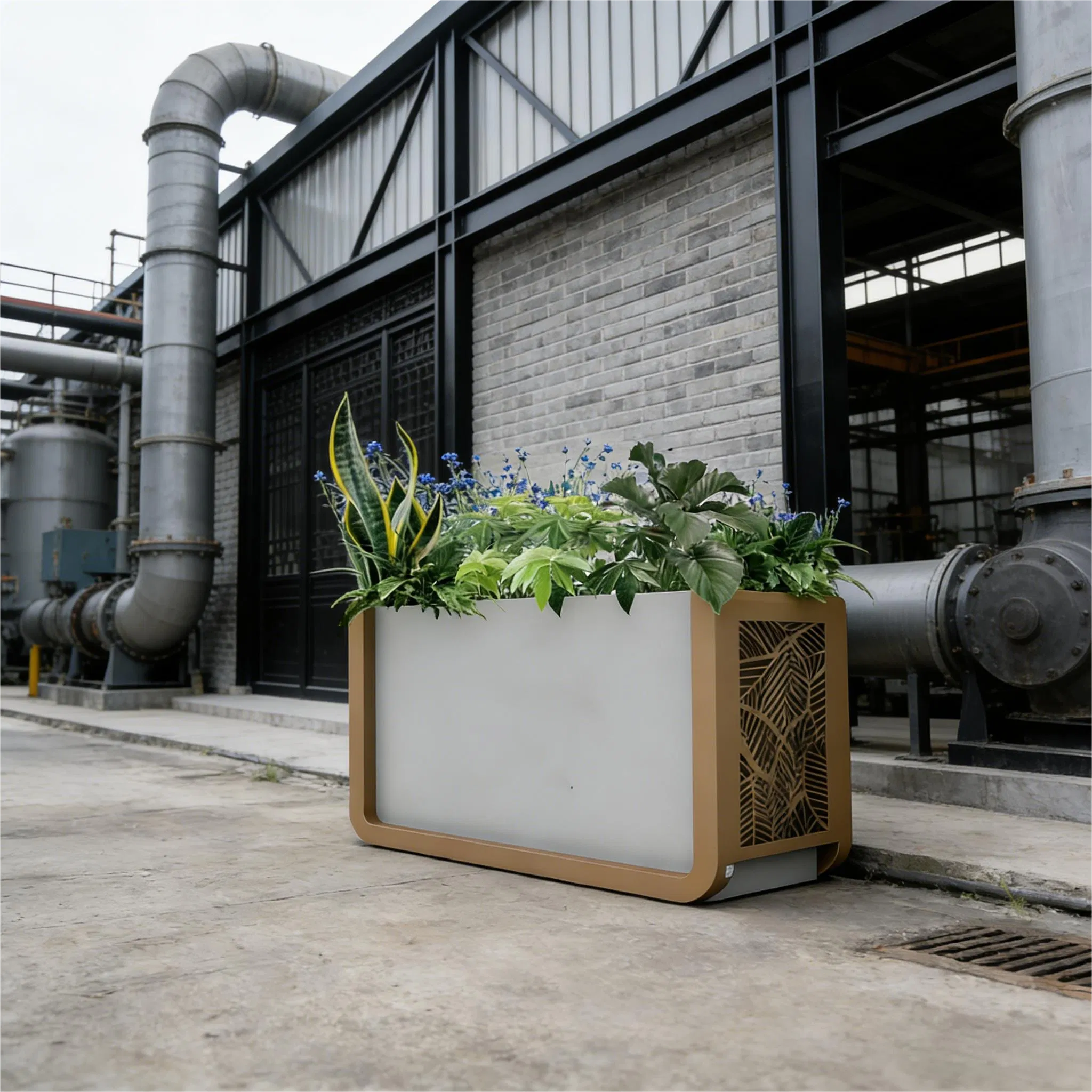 Durable Storage Flower Box Featuring Self-Watering and Rainwater Harvesting