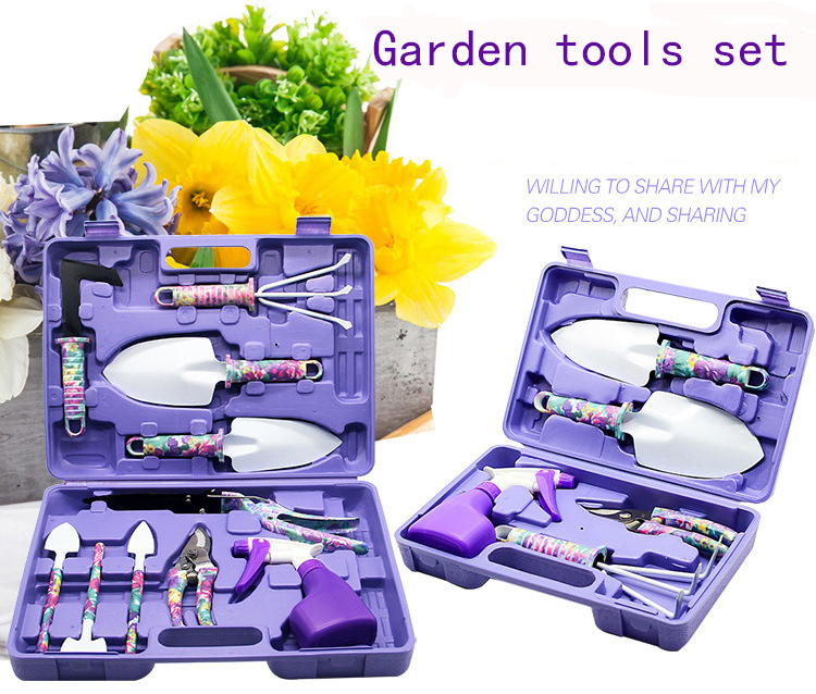 10PCS Garden Tool Set Ergonomic Handle Trowel Rake Weeder Pruner Shears Sprayer, Garden Hand Tools with Carrying Case