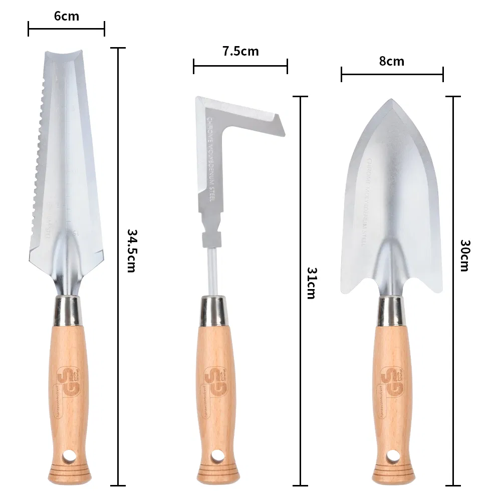 Ergonomic 3PCS Wooden Garden Hand Tools Garden Shovel/Weed Cutter/Weeding Trowel for Household