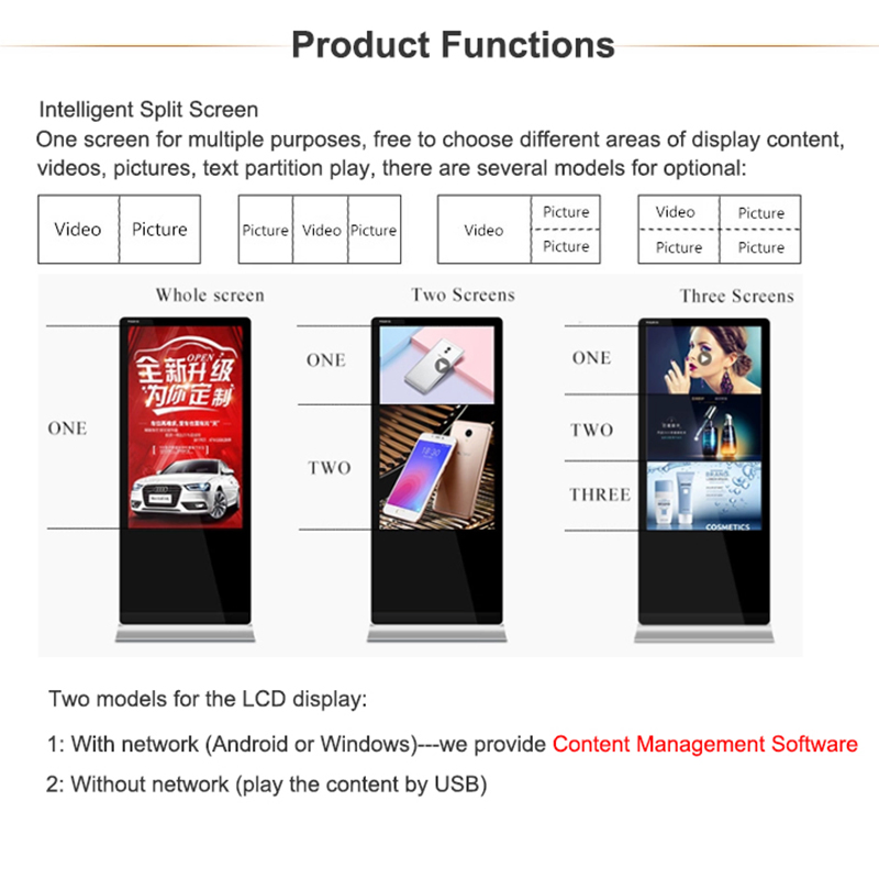 Freestanding 32/43/55/65 Indoor Advertising Kiosk LCD Advertising Payers and Displays Kiosk Digital Signage for Sale