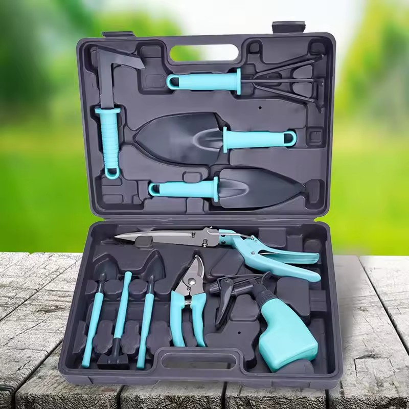 Purple Floral Pattern Ergonomic Trowel Rake Weeder Small Hand Tools Mini Garden Tool Set with Carrying Box Case