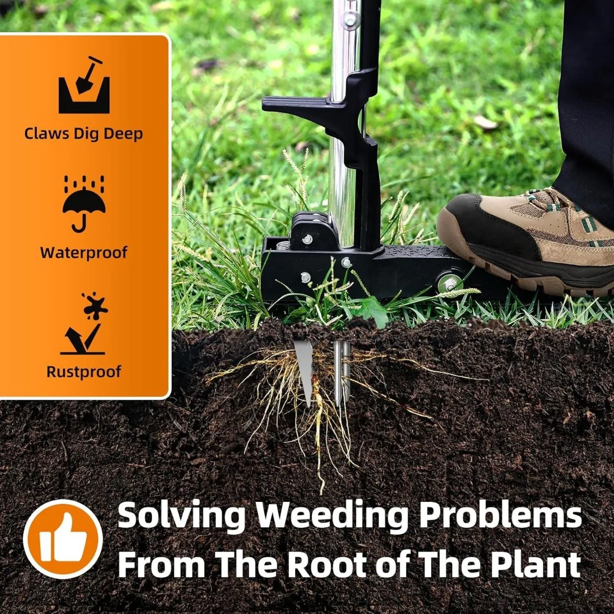 4-Claw Stand up Weed Puller Tool, Gardening Hand Weeding Tool with 39" Long Ergonomic Handle with Easy-Eject Mechanism