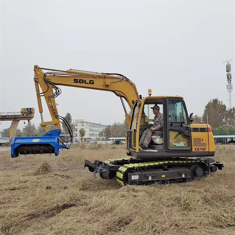 Excavator and Grass Crusher for Clearing Grassland