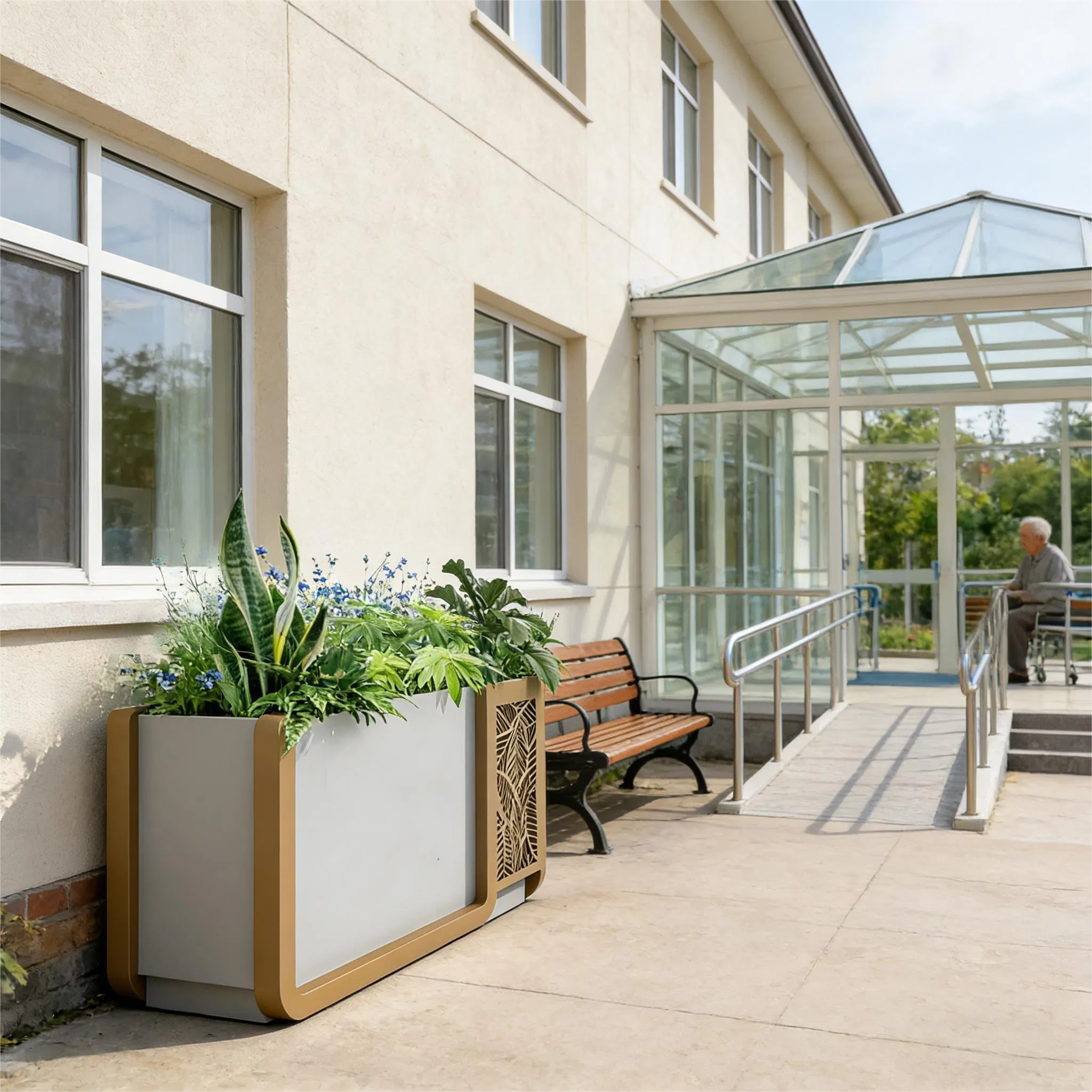 Durable Storage Flower Box Featuring Self-Watering and Rainwater Harvesting