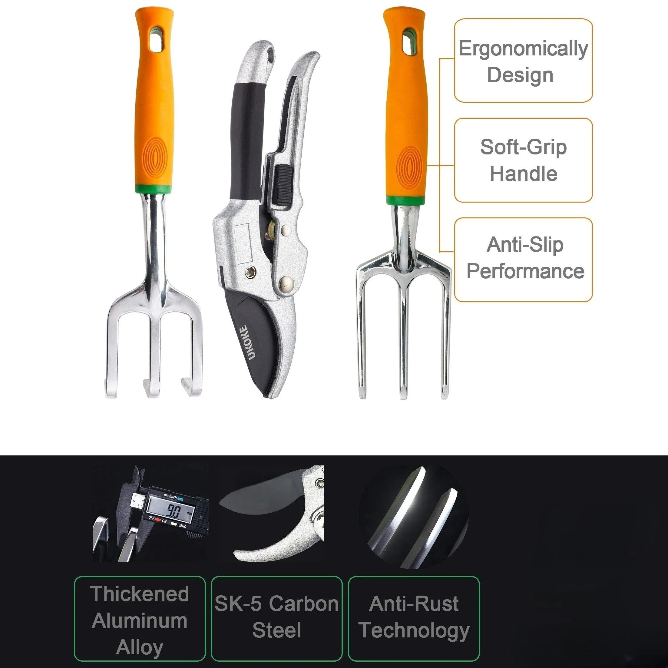 Fashionable 12 Piece Aluminum Hand Tool Kit Ergonomic Handle Gardening Tool