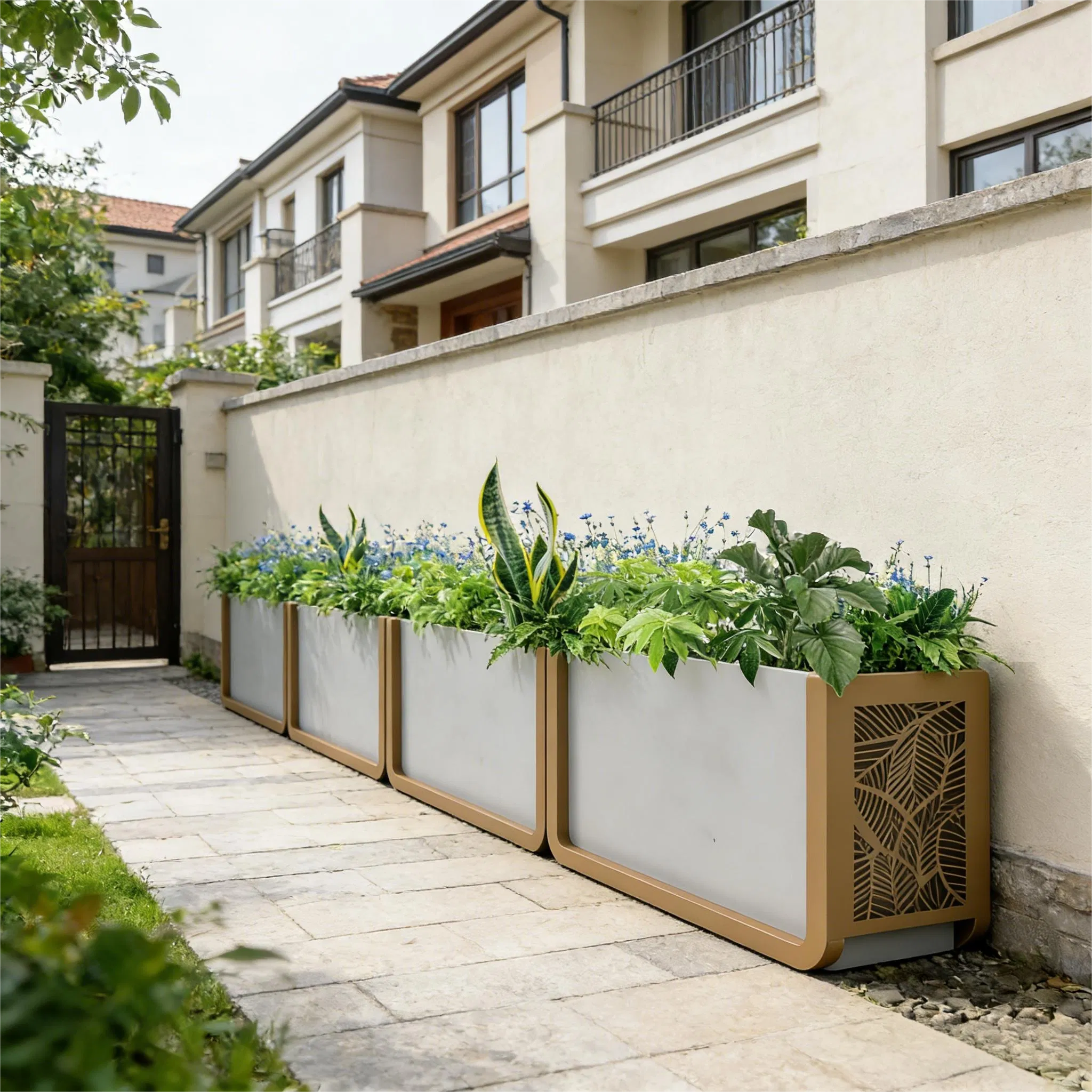 Durable Storage Flower Box Featuring Self-Watering and Rainwater Harvesting