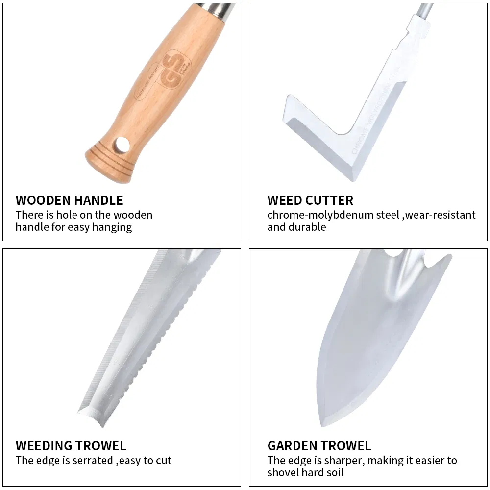Ergonomic 3PCS Wooden Garden Hand Tools Garden Shovel/Weed Cutter/Weeding Trowel for Household