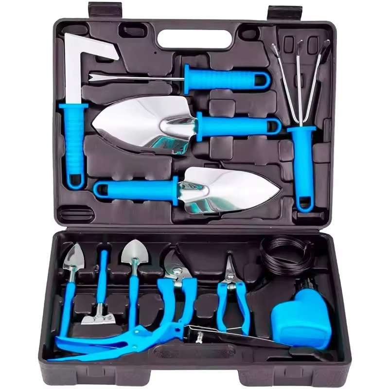 Purple Floral Pattern Ergonomic Trowel Rake Weeder Small Hand Tools Mini Garden Tool Set with Carrying Box Case