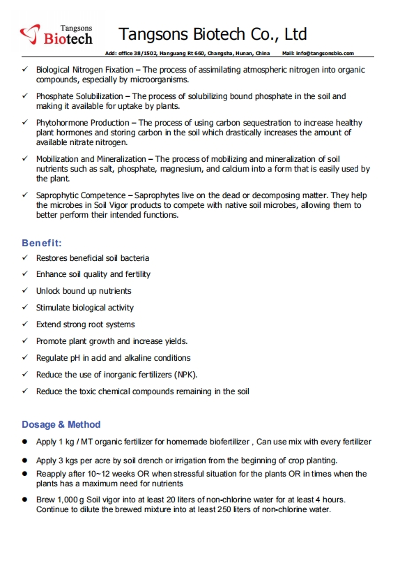 Microbial Inoculant for Soil Health Improvement and Root Growth Promotion -Soil Vigor