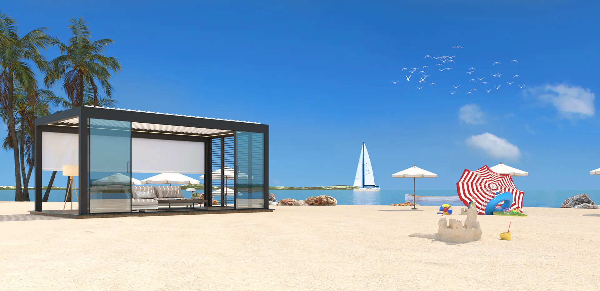 Smart retractable aluminum pergola kits for residential and commercial spaces