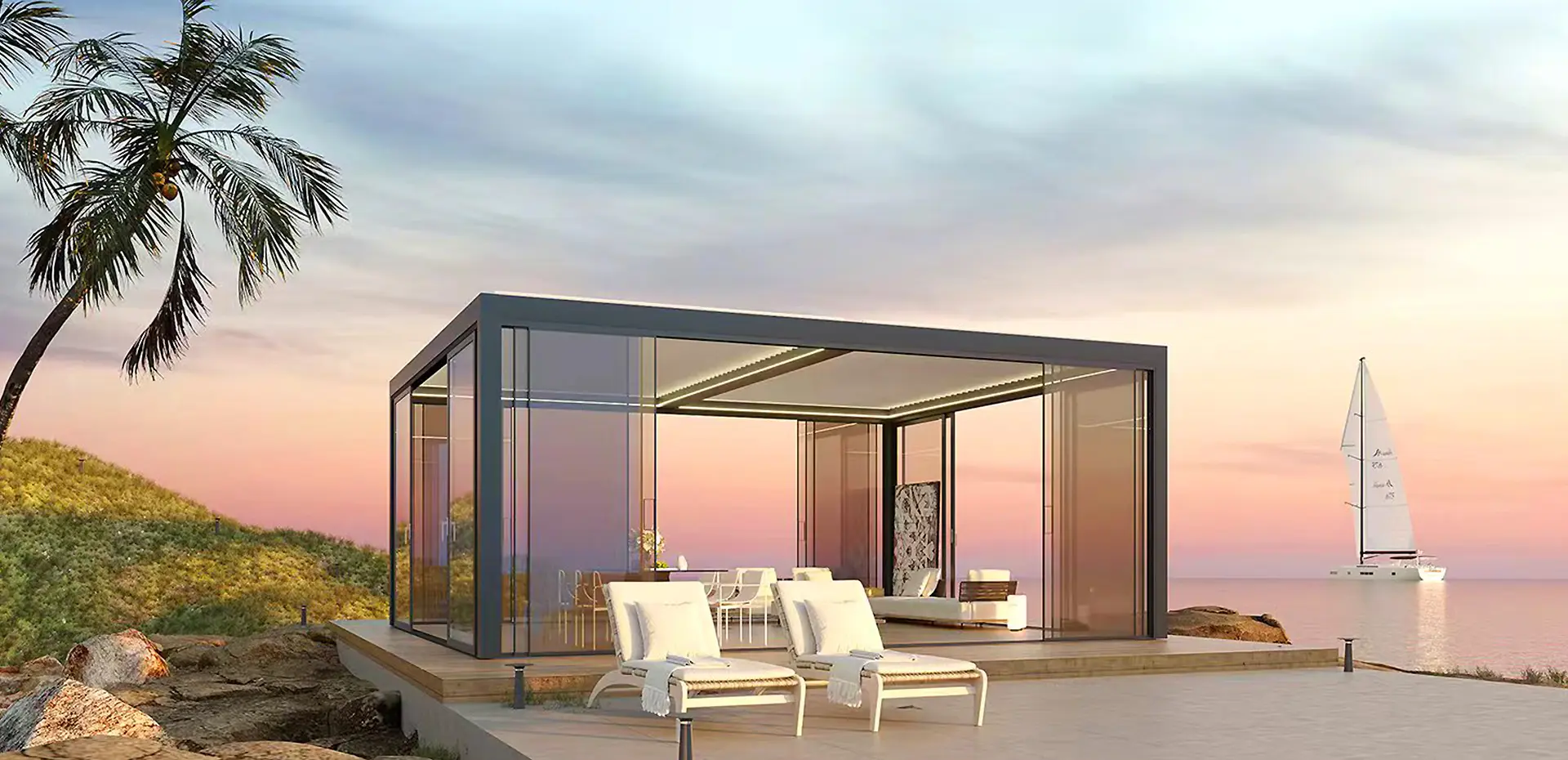 Premium aluminum louvered roof pergola outdoor structure by Garraf Sunroom