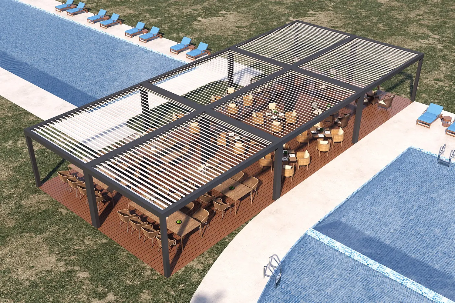 CE Certification 23x19.7ft / 7x6m Luxury Custom Weatherproof Aluminum Freestanding Pergola Factory, Exporter