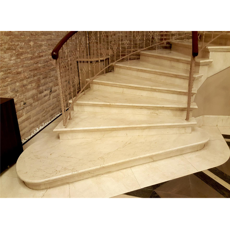 Classic Staircase Stairway Crema Marfil Luxury Beige Marble Stone Stair Step Tread