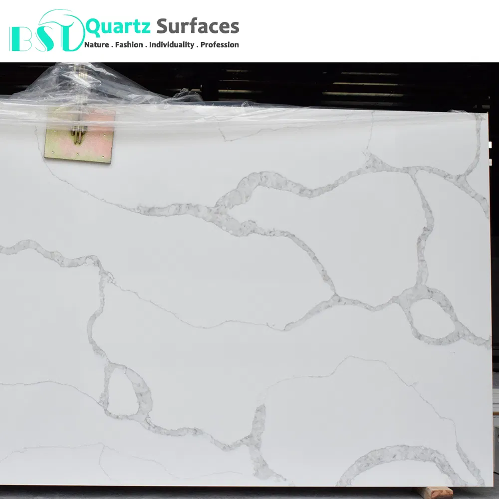20mm Largest Size Calacatta Quartz Stone Slabs with Gray Veins