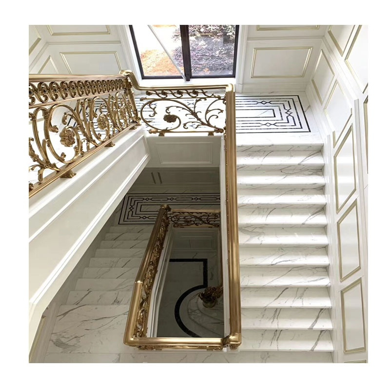 Luxury Villa Staircase Design Staturio White Marble Carved Stair Tread