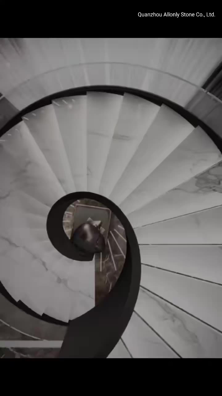 Luxury Villa Staircase Design Staturio White Marble Carved Stair Tread