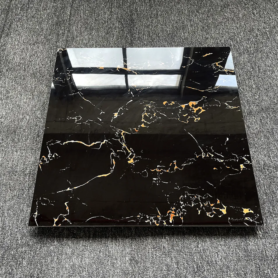 Glossy Black Marble Floor Tile