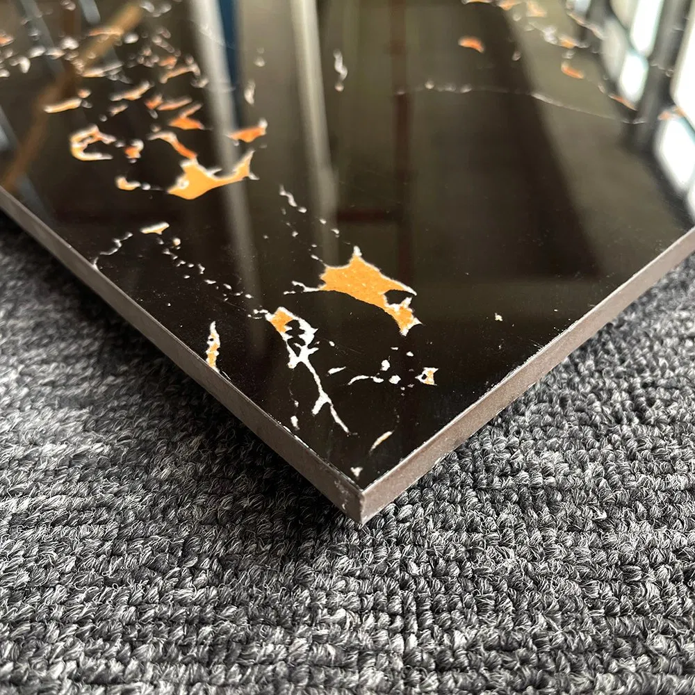 Latest Design Ceramic 60X60 Glossy Black Marble Floor Teil Black and Gold Tiles