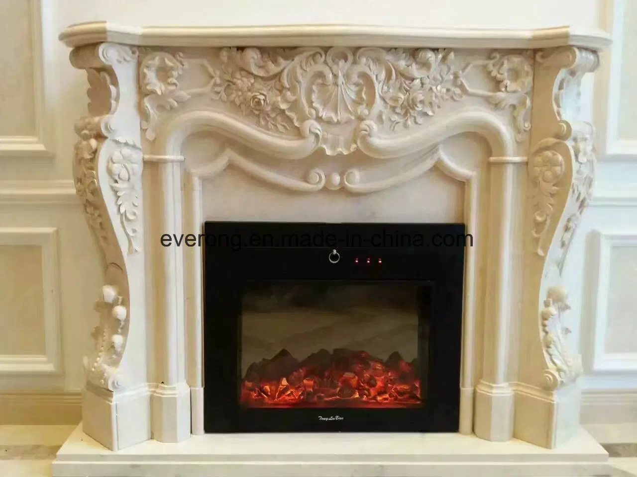 Customized Fireplace Surround White Marble Fireplace Mantel with Flower Carving